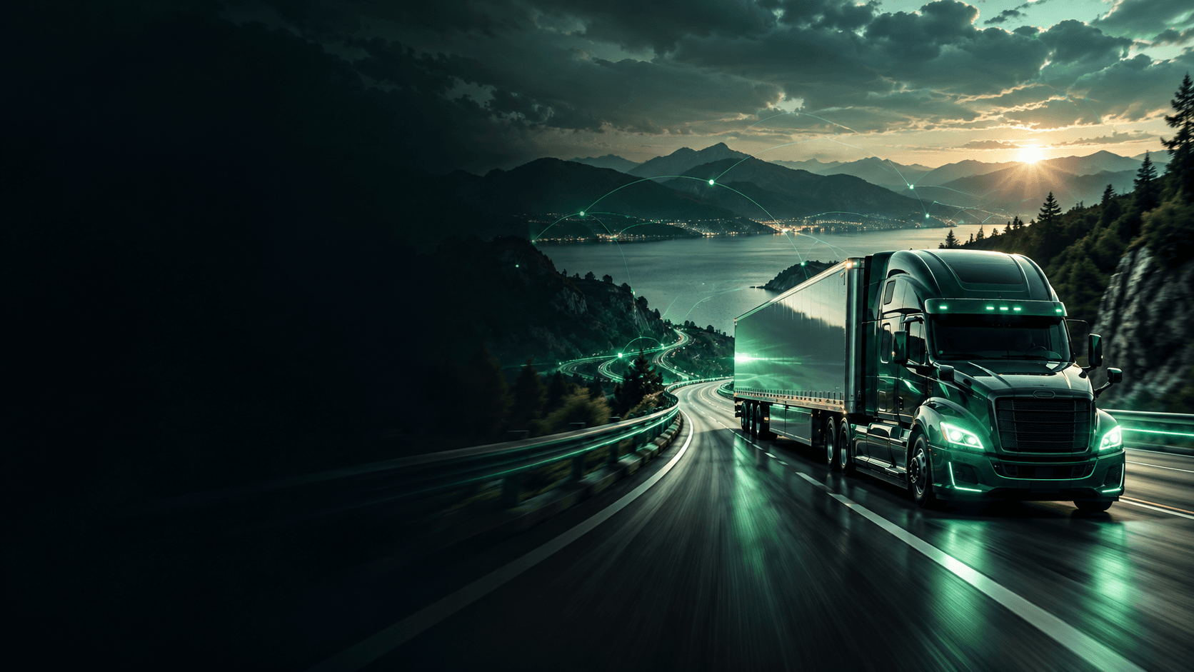 Freight truck traveling through a connected transport network